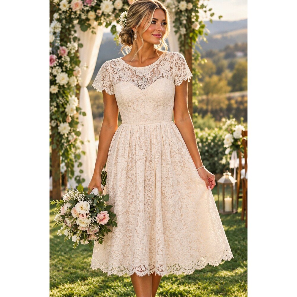 Jenny Yoo Women's Ivory Floral Lace A-Line Midi Dress Scoop Neck Zip Lined 10